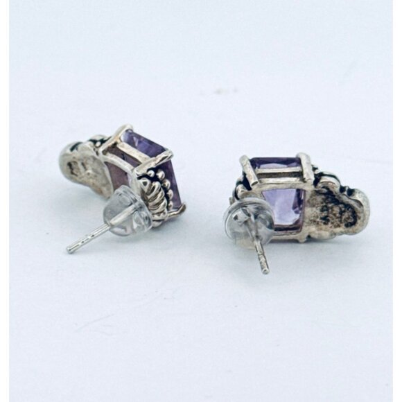 Vintage Estate Sterling Silver 925 Amethyst Stud Earrings, 7.8g, Marked NF - Picture 6 of 10